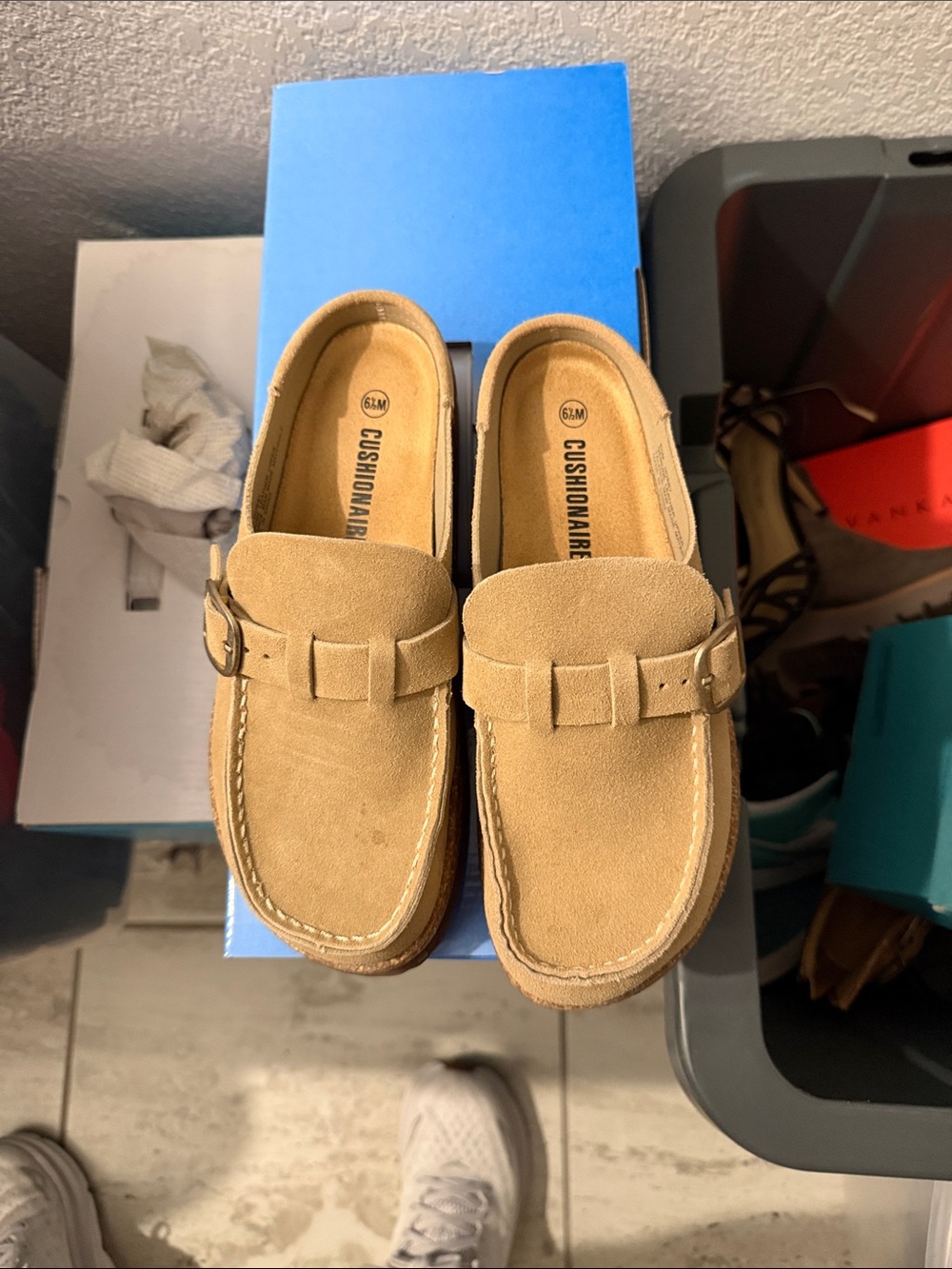 Cushionaire Men's Suede Slip-On Loafers in Tan